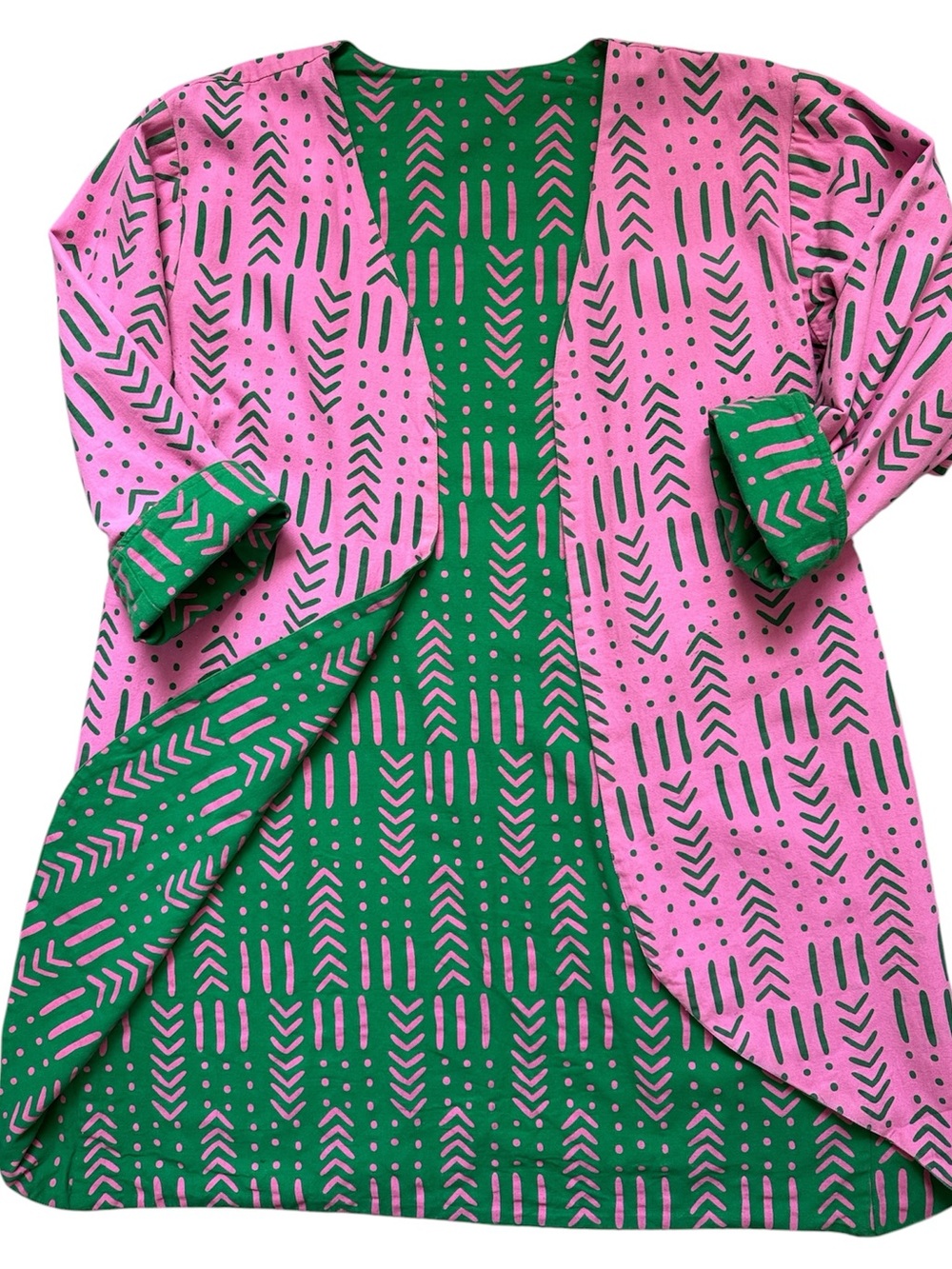 Pink and Green Reversible African Print Duster
